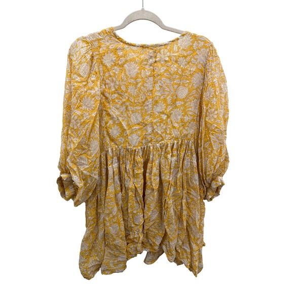 Daughters of India Kyra Mini Dress Yellow Floral Print Boho Cotton Womens XL - Picture 6 of 6